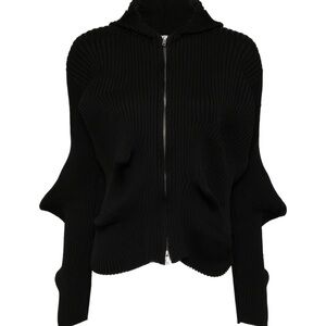 Black Ribbed Zip-Up Hoodie JNBY